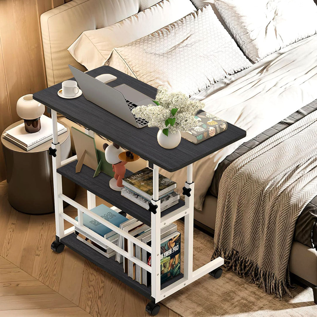 NNEAGS 40x80cm Black Bedside Table Movable Bedroom Desk Student Computer Table