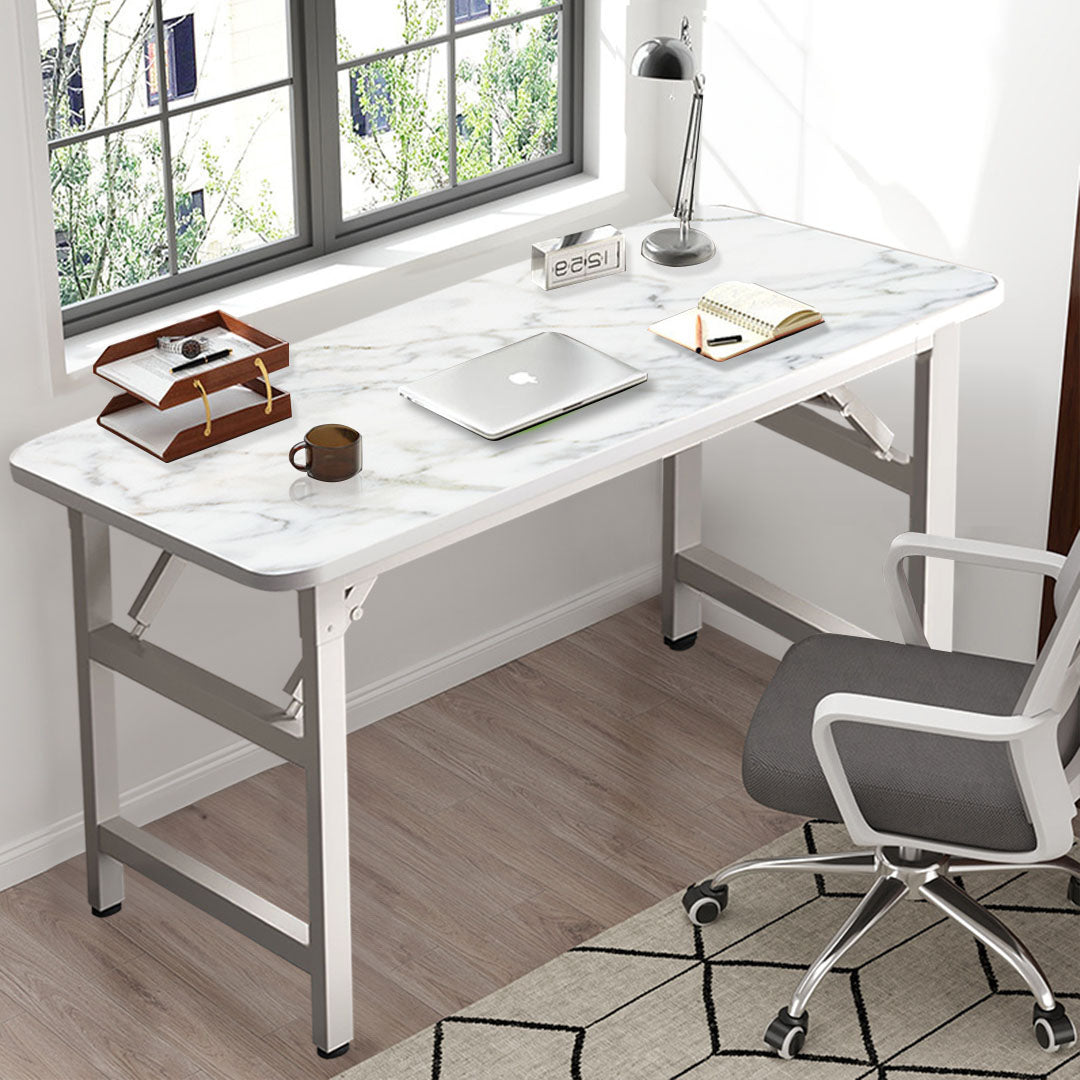 NNEAGS 2X 120x60x75cm White Foldable Computer Study Table Easy Assembly Desk No Chair
