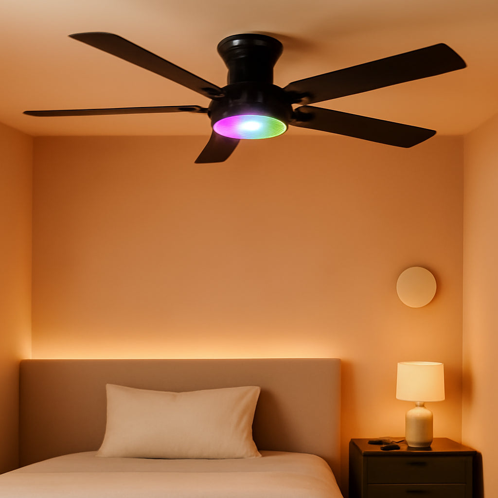 52 Inch Black Ceiling Fan Energy Efficient Smart LED-0