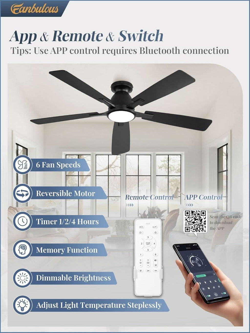 52 Inch Ceiling Fan With Lights Remote App Control-1