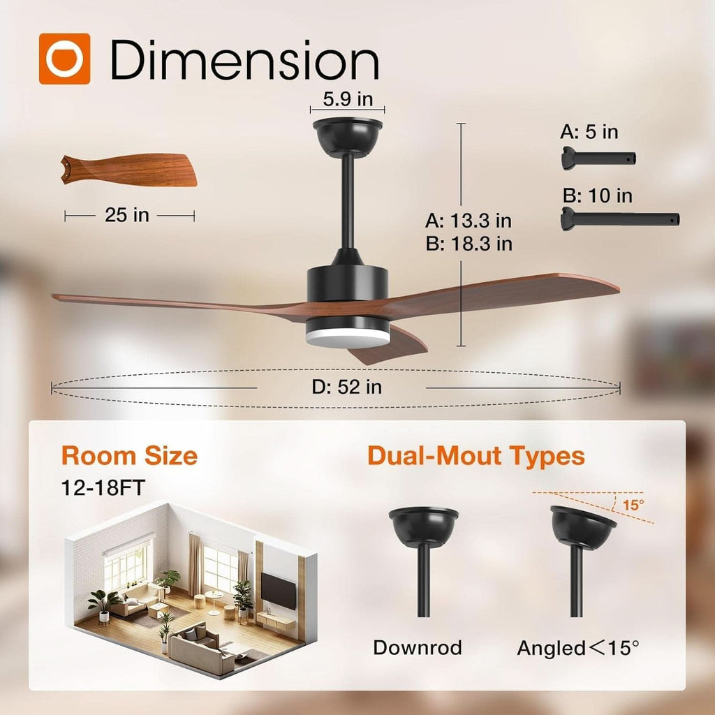 52 Inch Black Walnut Weather Resistant Ceiling Fan Remote-1