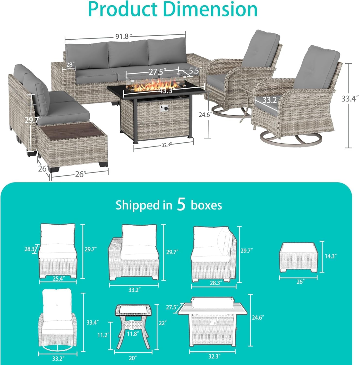 10-Piece Outdoor Patio Set with Fire Pit Table