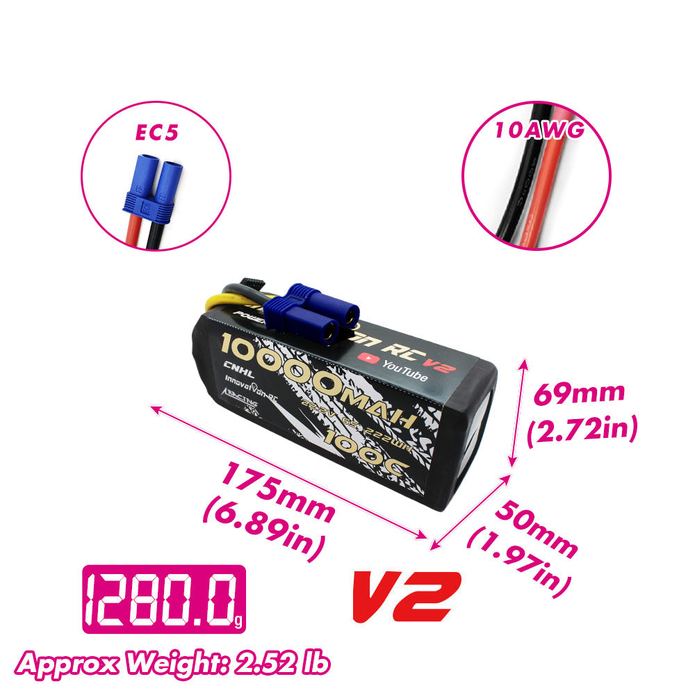 CNHL Innovation RC Series 10000mAh 22.2V 6S 100C Lipo Battery with EC5 Plug-1