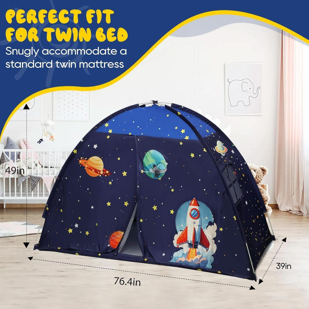 Twin Bed Tent Canopy Blue Black out Privacy Indoor Play house For Kids-1