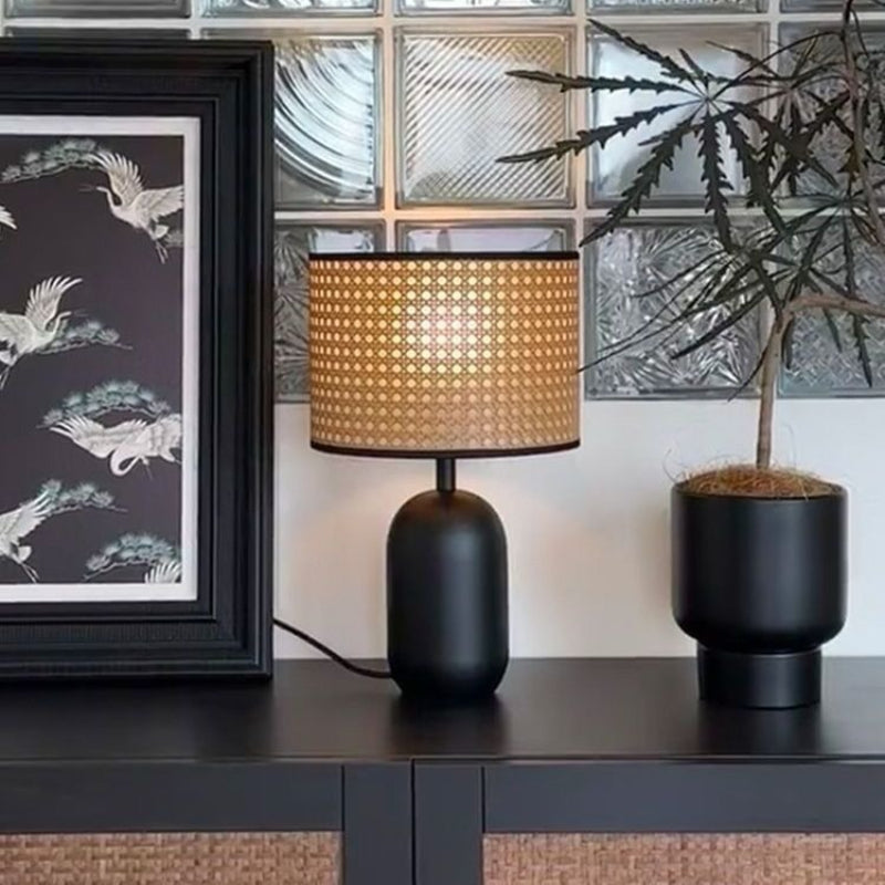 18“H Boho Rattan Table Lamp, Handmade Woven Canework Bedside Lamp-3