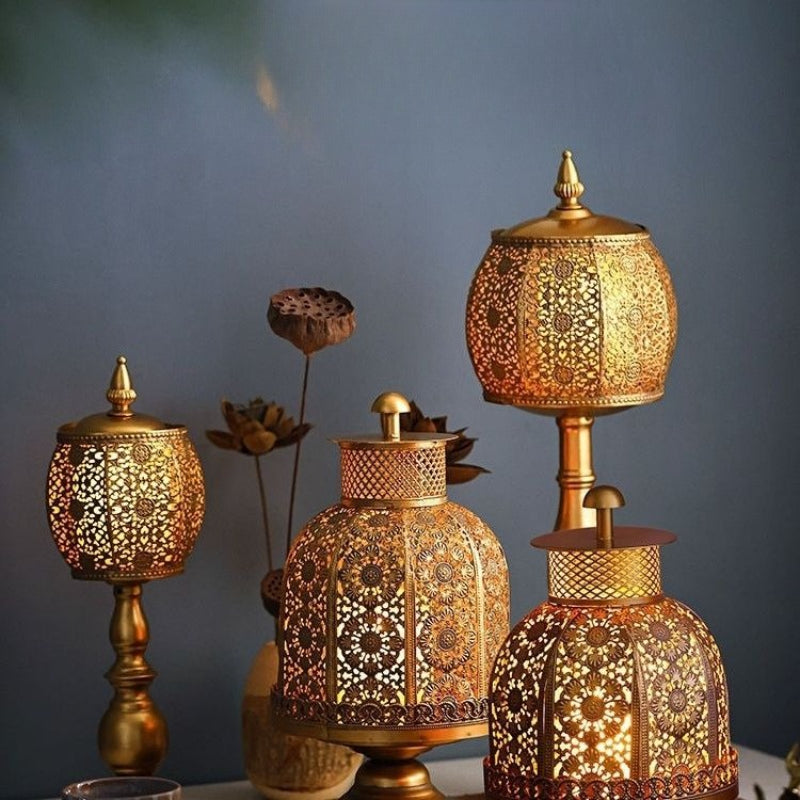 Vintage Moroccan Gold Lattice Candle Holder-4