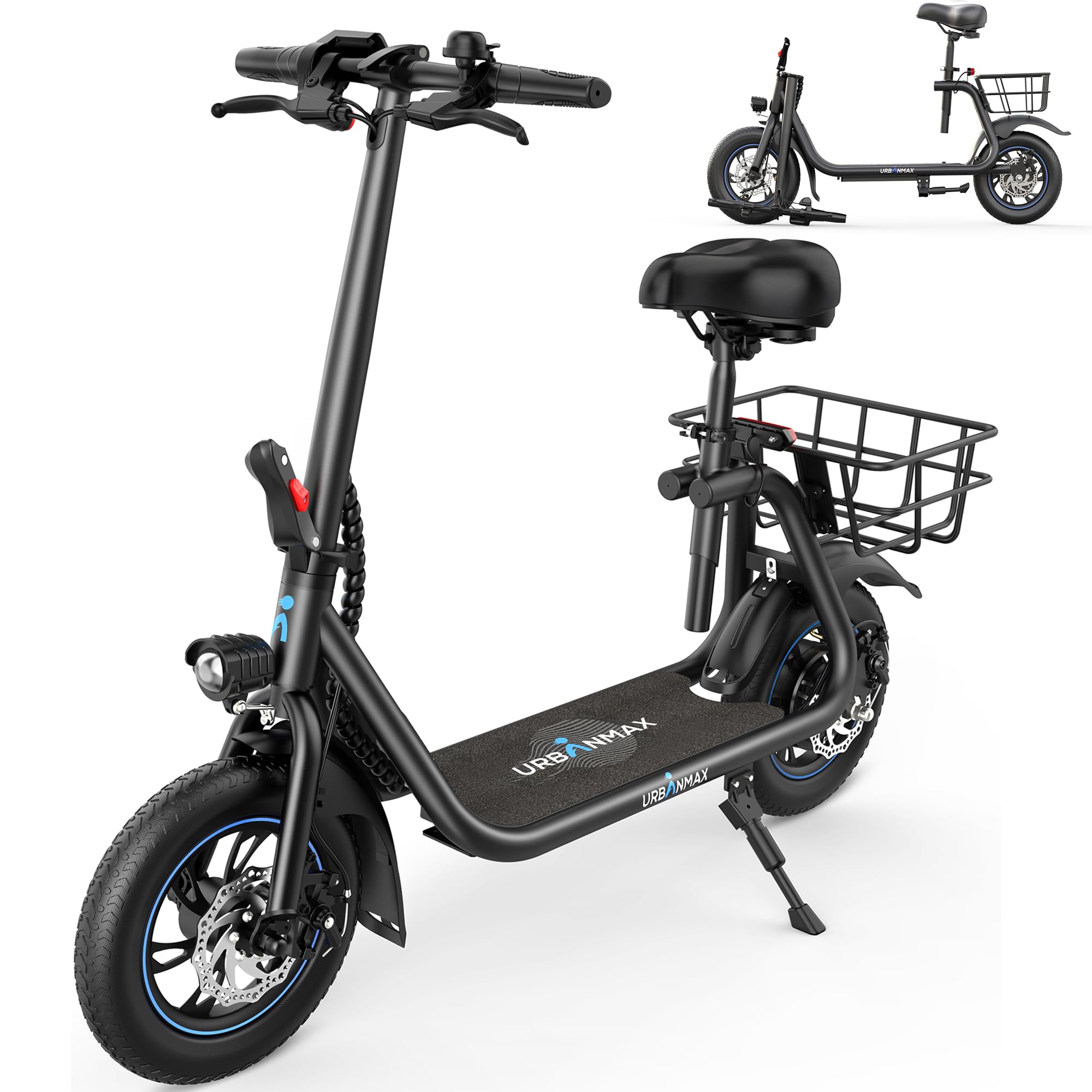 URBANMAX C1 Electric Scooter with SeatHigh-Performance 450W Motor 22-Mile Range Foldable Design for Easy Transport Comfortable Seated Riding Max Speed 15.5 MphIdeal for Adults & Commuting