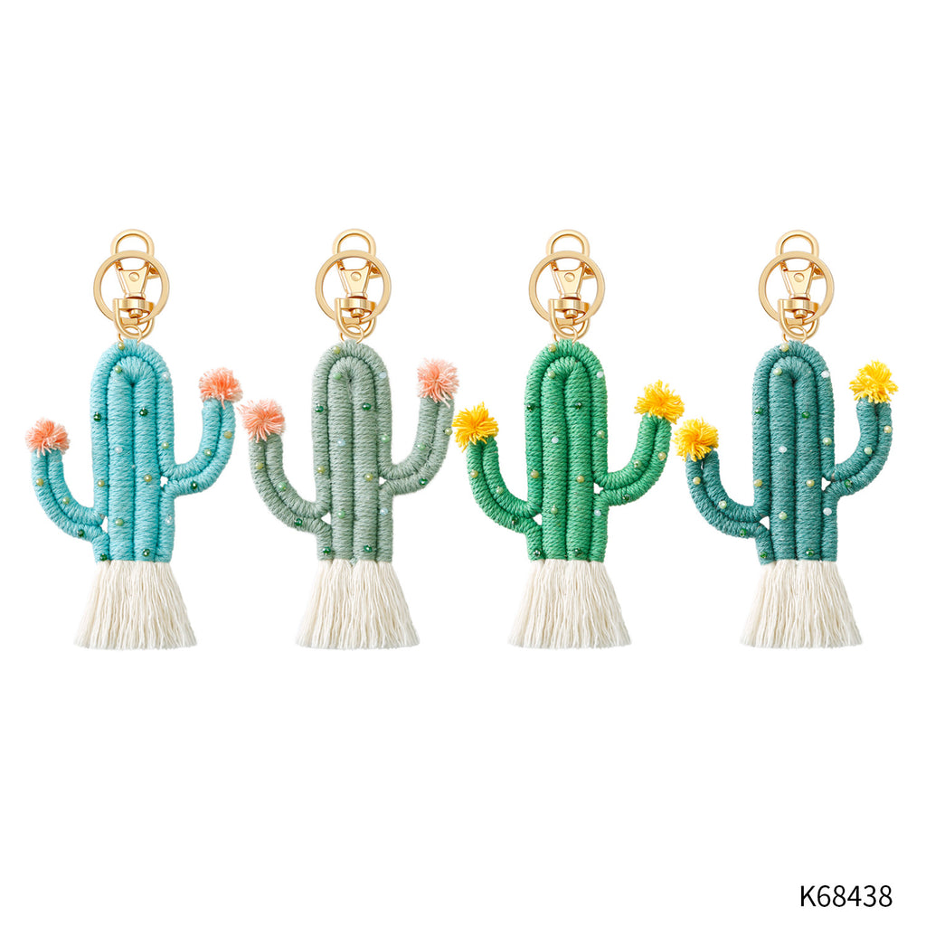 Handmade Bohemian Cactus Key Chain with Rice Beads