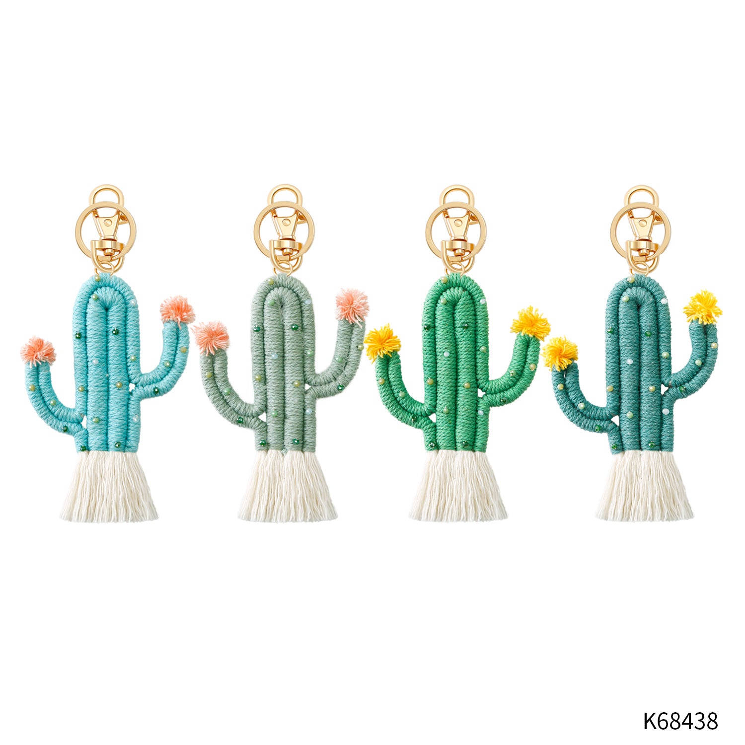 Handmade Bohemian Cactus Key Chain with Rice Beads