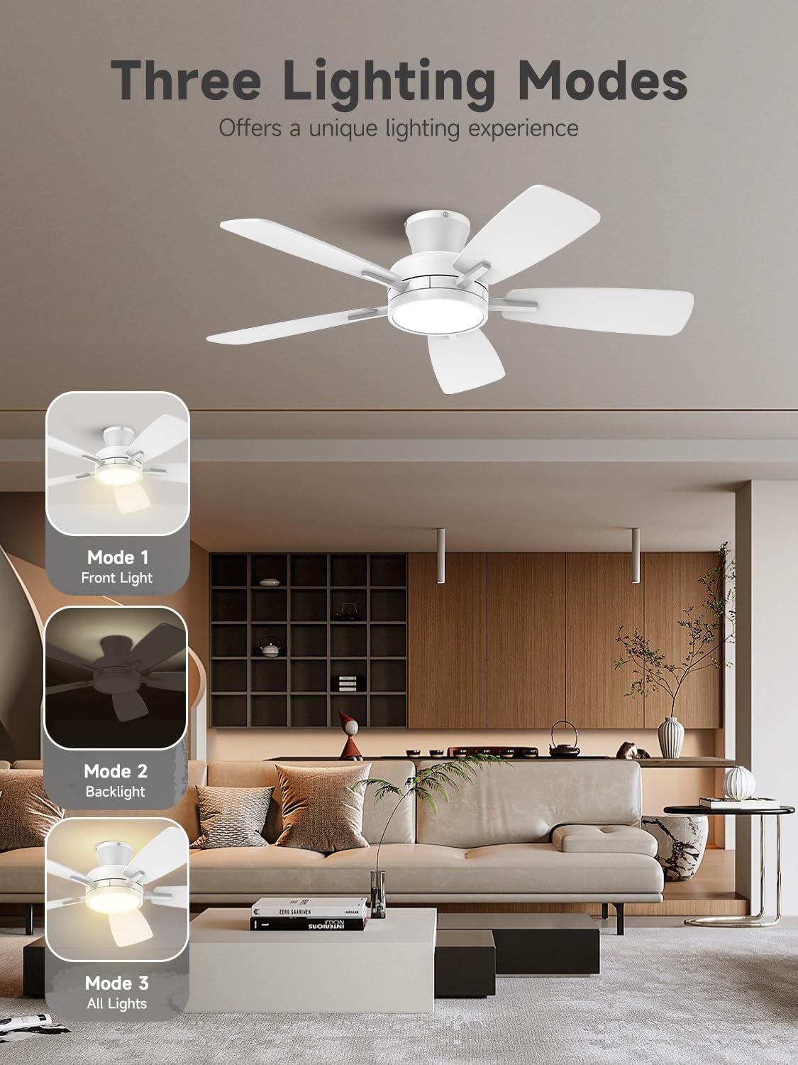 46-Inch Pure White Ceiling Fan With Dimmable Illumination-3