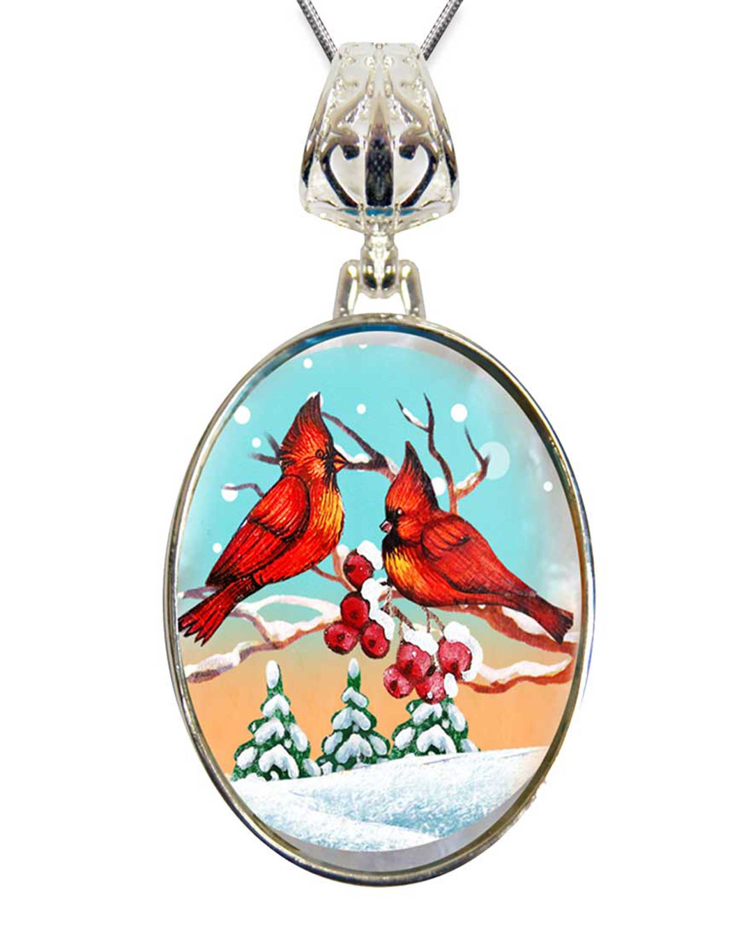 Red Robins Silver Plated Mother of Pearl Jewelry Pendant Necklace - 44036-0