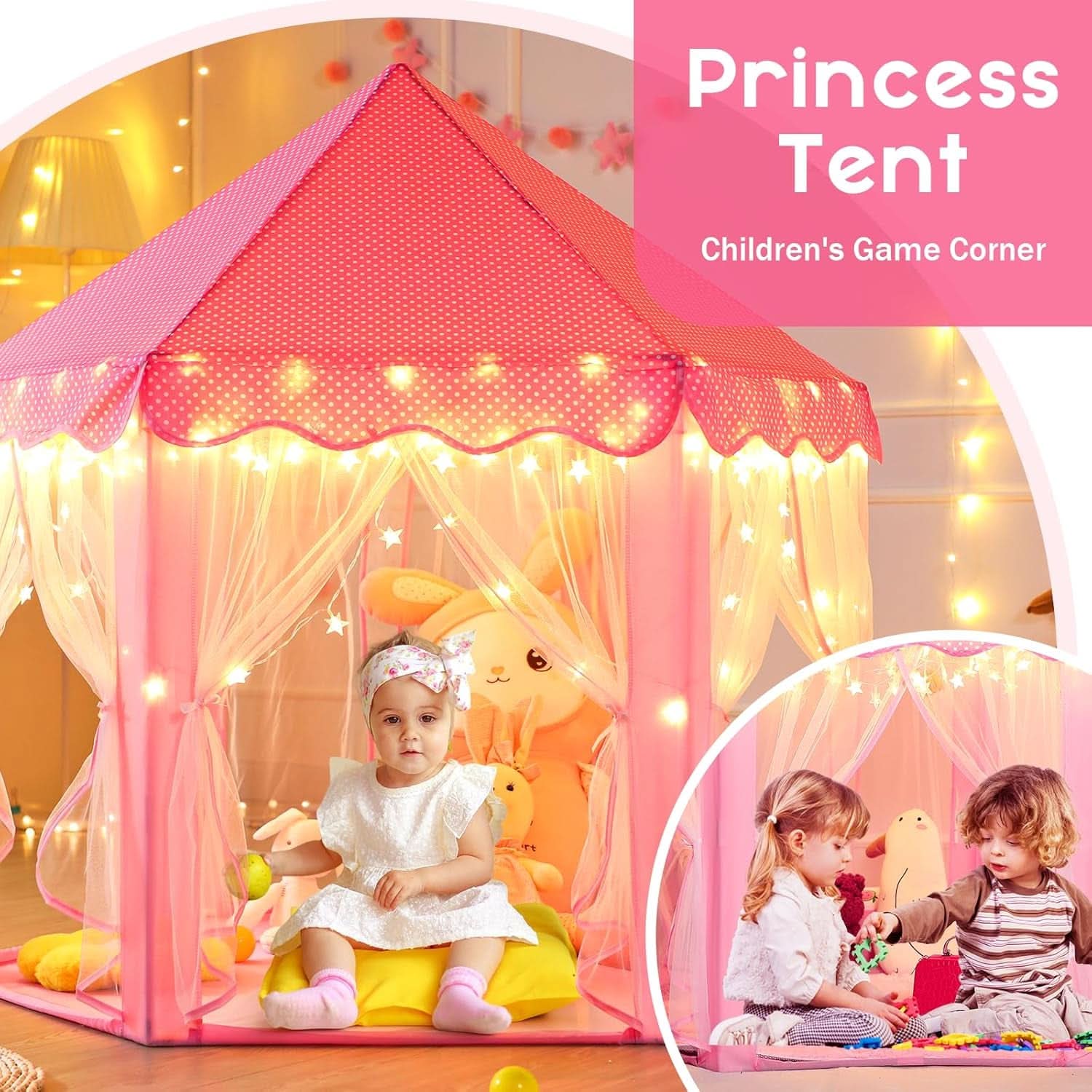 Princess Playhouse Tent With Star Lights 55x53Inches-4