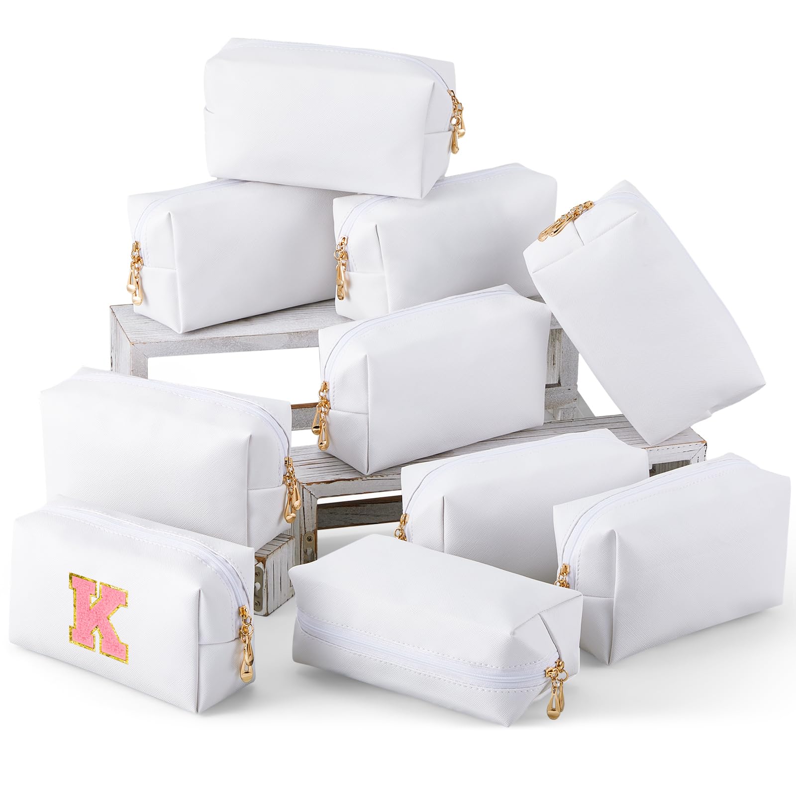 Kigeli 15 Pcs Aesthetic Makeup Bags PU Leather Cosmetic Pouches Waterproof Plain Toiletry Bags Makeup Pouches Bulk for Women Party Gift Travel Storage Organizer(White)