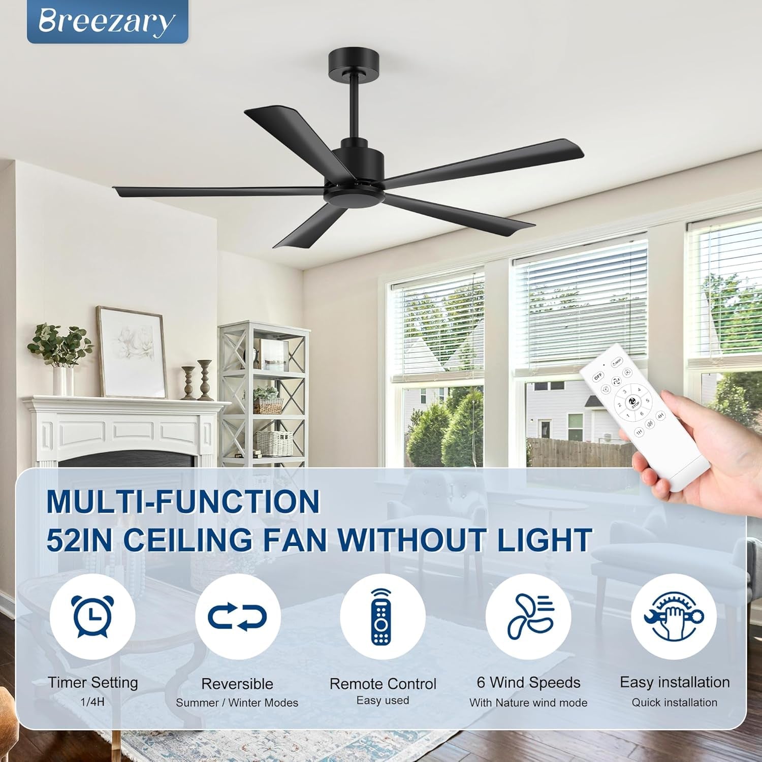 52Inch Black Industrial Grade Ceiling Fan DC Remote-1
