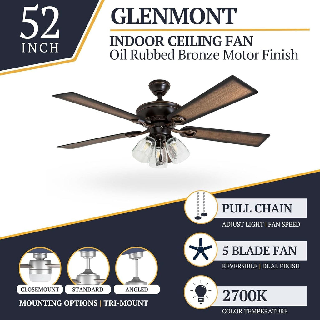 52 Inch Farmhouse LED Ceiling Fan Oil Rubbed Bronze-2