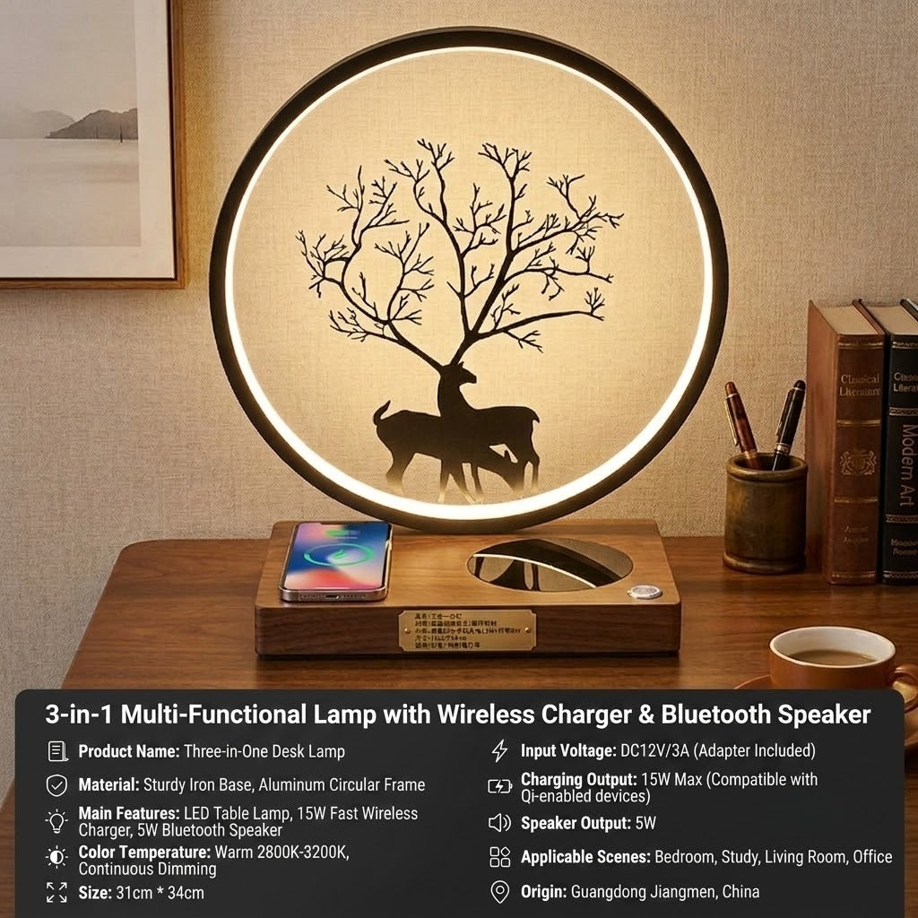 3-in-1 LED Bedside Desk Lamp with 15W Fast Wireless Charger & Speaker, Stepless Dimmable-4
