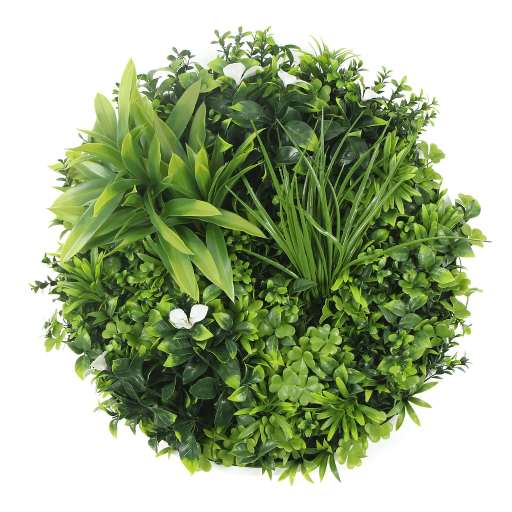 Artificial Green Wall Disc 20in – White Frame – UV Resistant – Commercial Grade-0