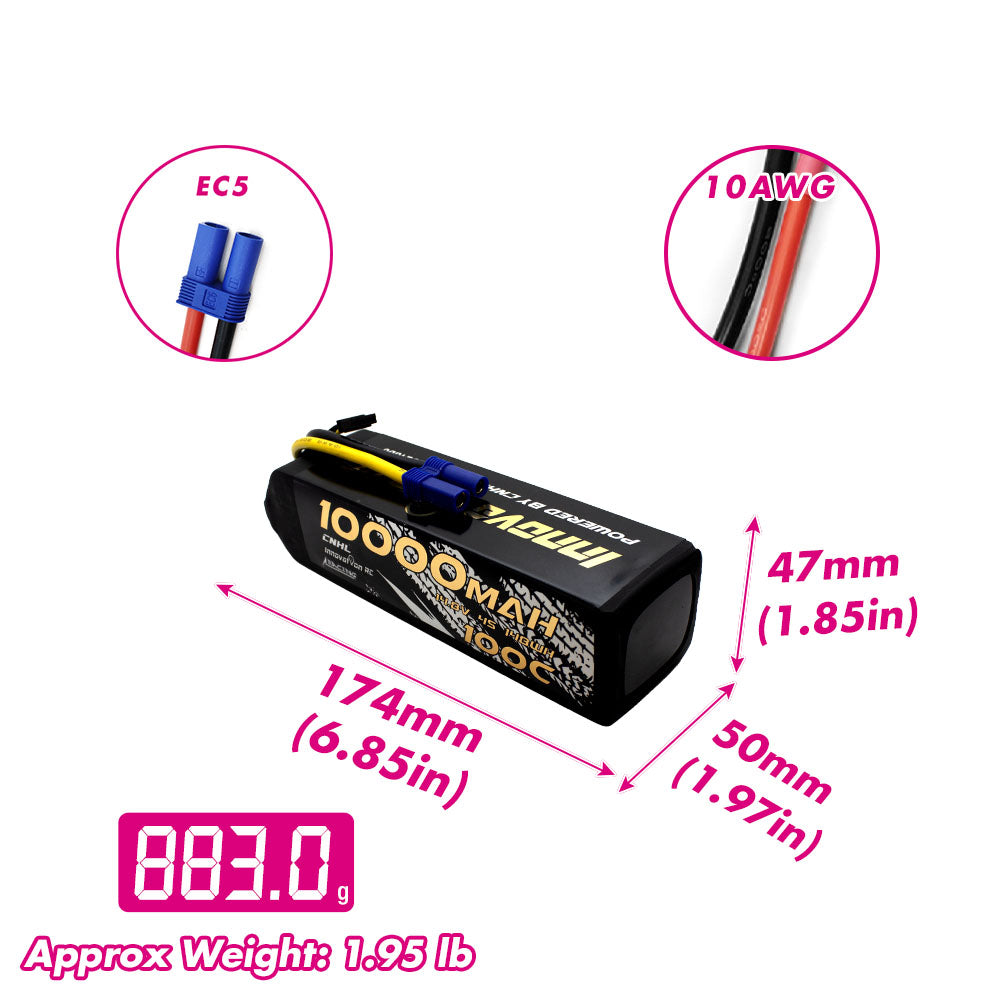 CNHL Innovation RC 10000mAh 14.8V 4S 100C Lipo Battery with EC5 Plug