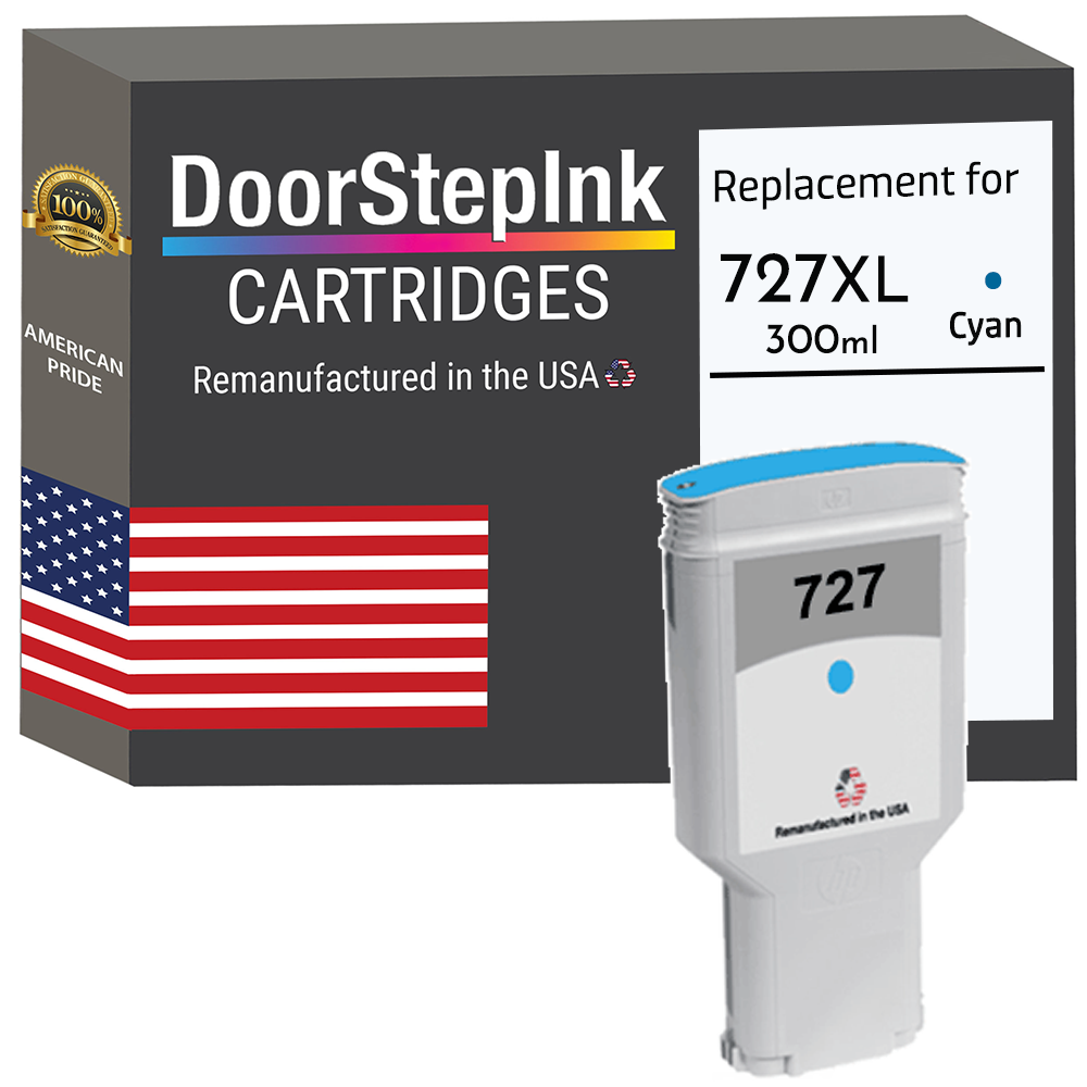 DoorStepInk Brand HP 727XL 300mL (F9J76A) Cyan Remanufactured in the USA Ink Cartridges, F9J76A-0