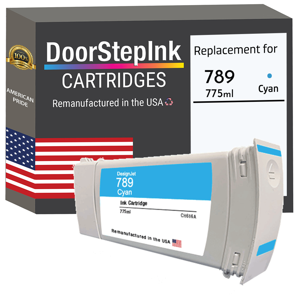 DoorStepInk Brand for HP 789 775mL (CH616A) Cyan Remanufactured in the USA Ink Cartridge-0