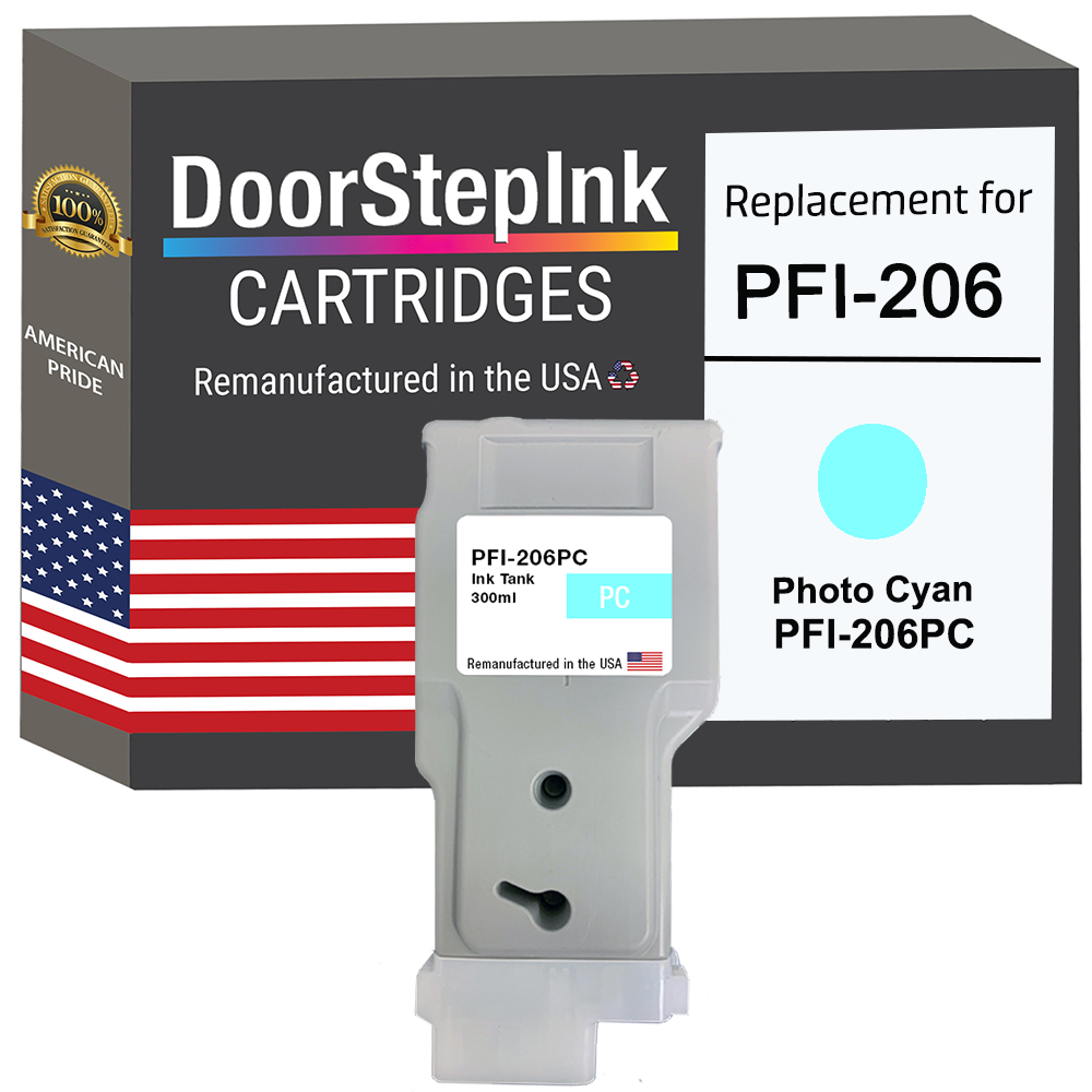 DoorStepInk Brand for Canon PFI-206 300mL Photo Cyan PFI-206PC Remanufactured in the USA Ink Cartridge-0