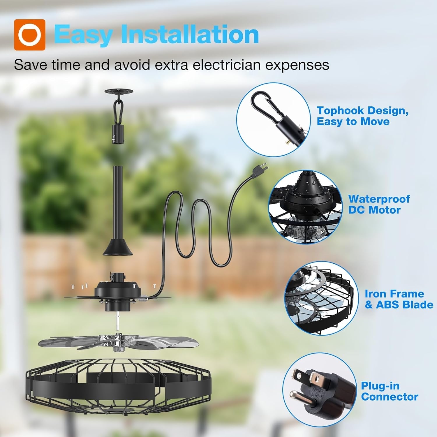 20-Inch Outdoor Ceiling Fan IP65 Waterproof Remote-4