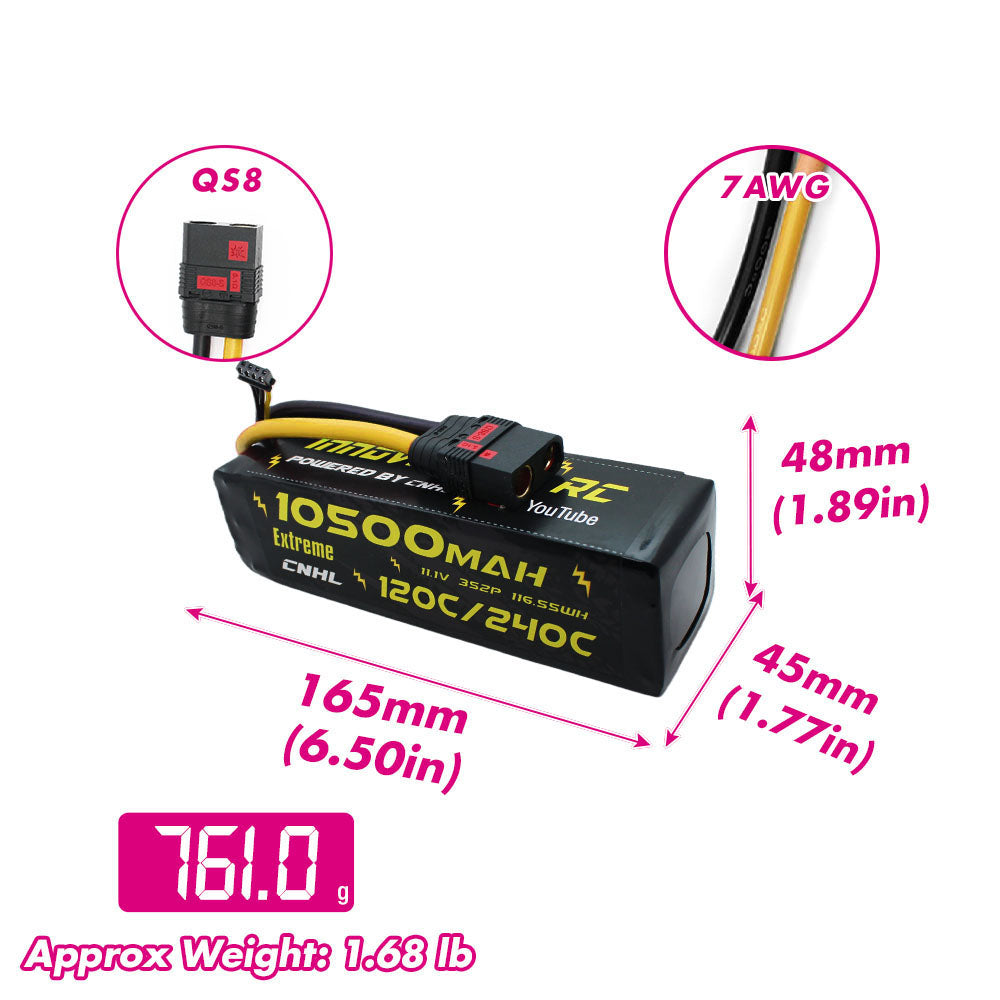 CNHL Innovation RC Extreme Series 120C 11.1V 3S 10500mAh Lipo Battery with QS8 Plug-1