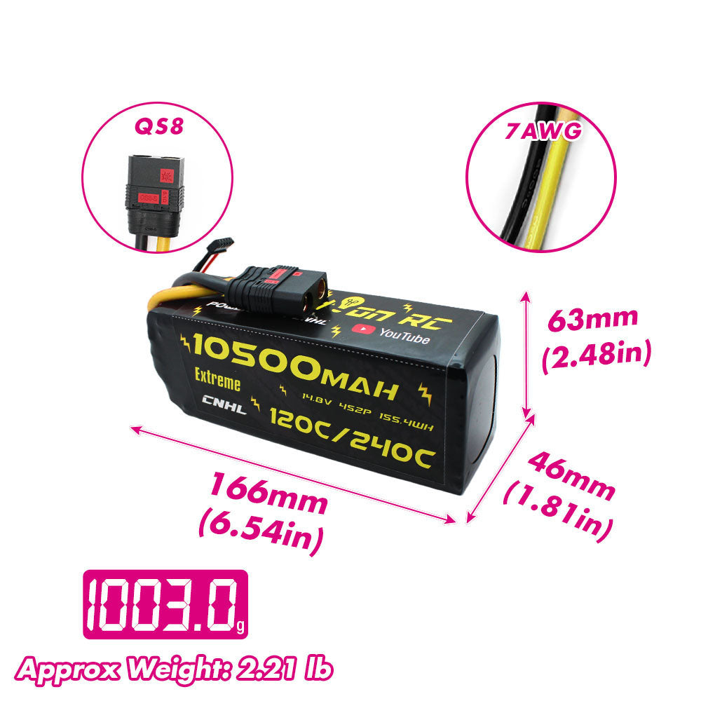 CNHL Innovation RC Extreme Series 10500mAh 14.8V 4S Lipo Battery 120C with QS8 Plug-1