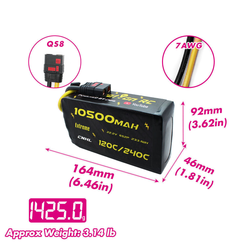 CNHL Innovation RC Extreme Series 10500mAh 22.2V 6S 120C Lipo Battery with QS8 Plug-1