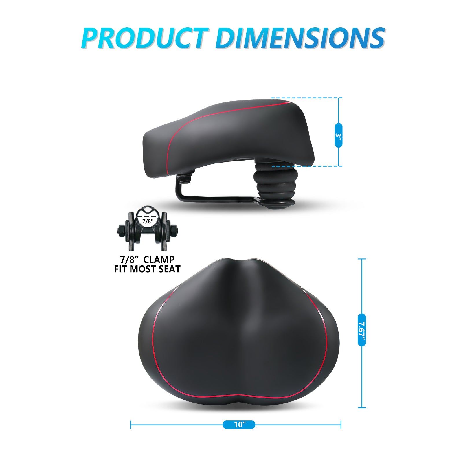 YN 6, Noseless Bike Seat for Men Women, IPX7 Waterproof, Red Line-2