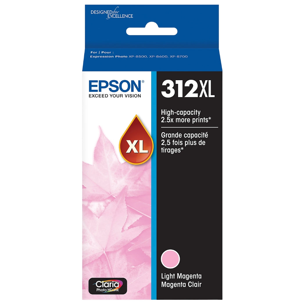 Original Epson 312XL High-Yield Light Magenta Ink Cartridge, T312XL620-0