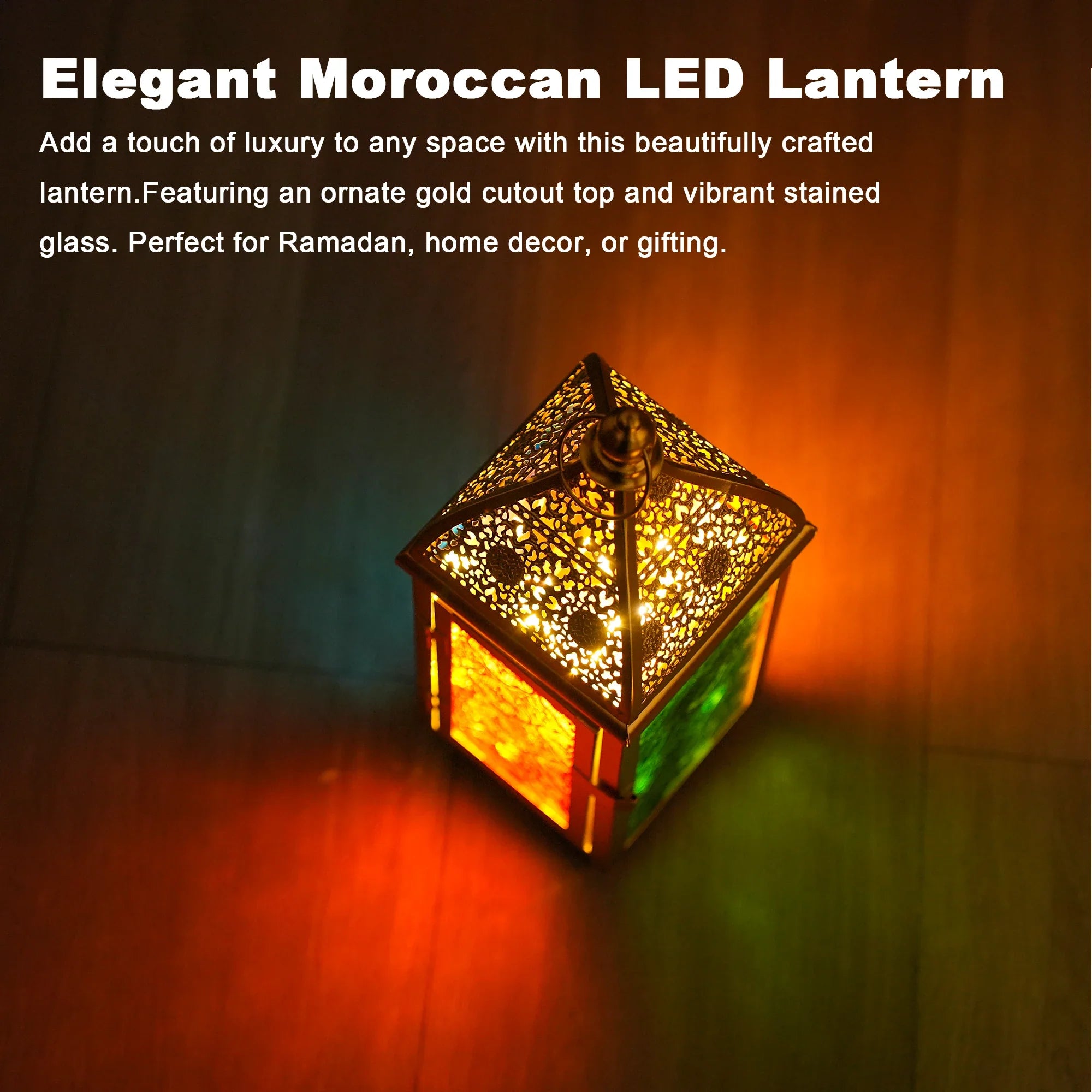 Gold Moroccan Lantern 12" H Battery Operated Decorative Lantern-4