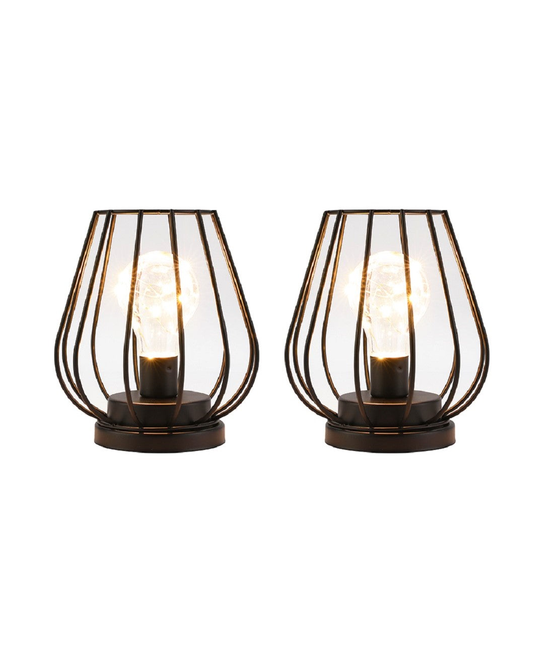 7'' Tall Metal Lamp Mini Cage Shape Cordless Table Battery Lanterns(Set of 2)-5
