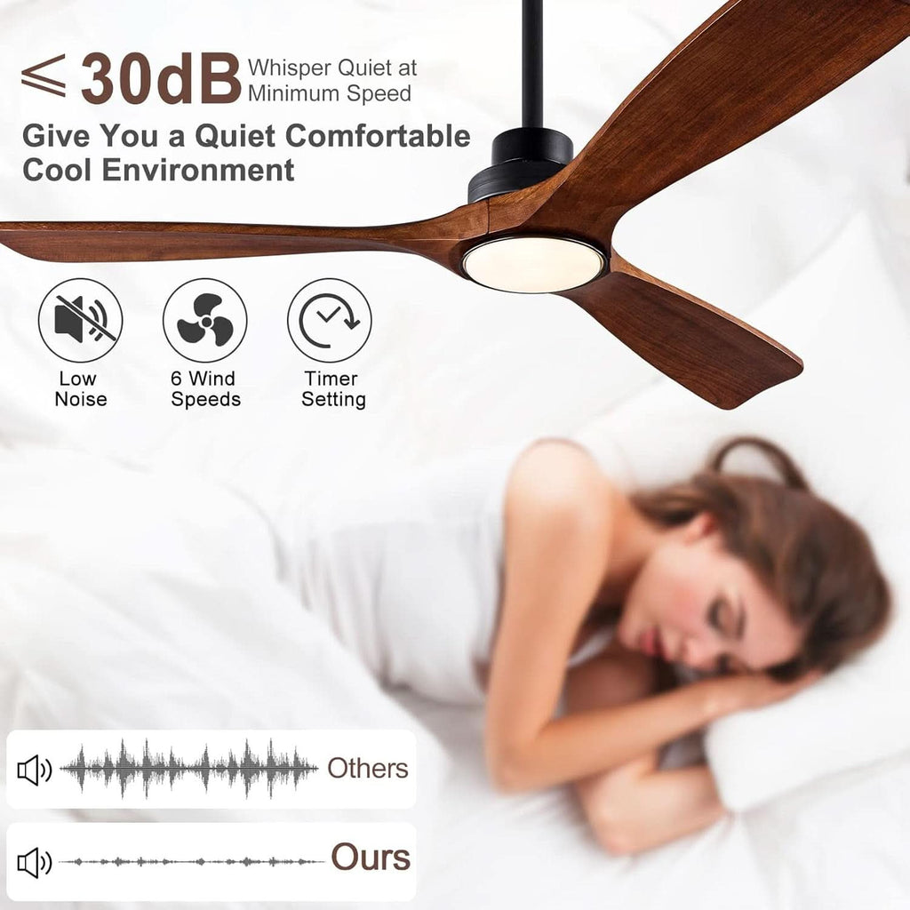 52 Inch SolidWood Ceiling Fan Black Walnut With Lights-2
