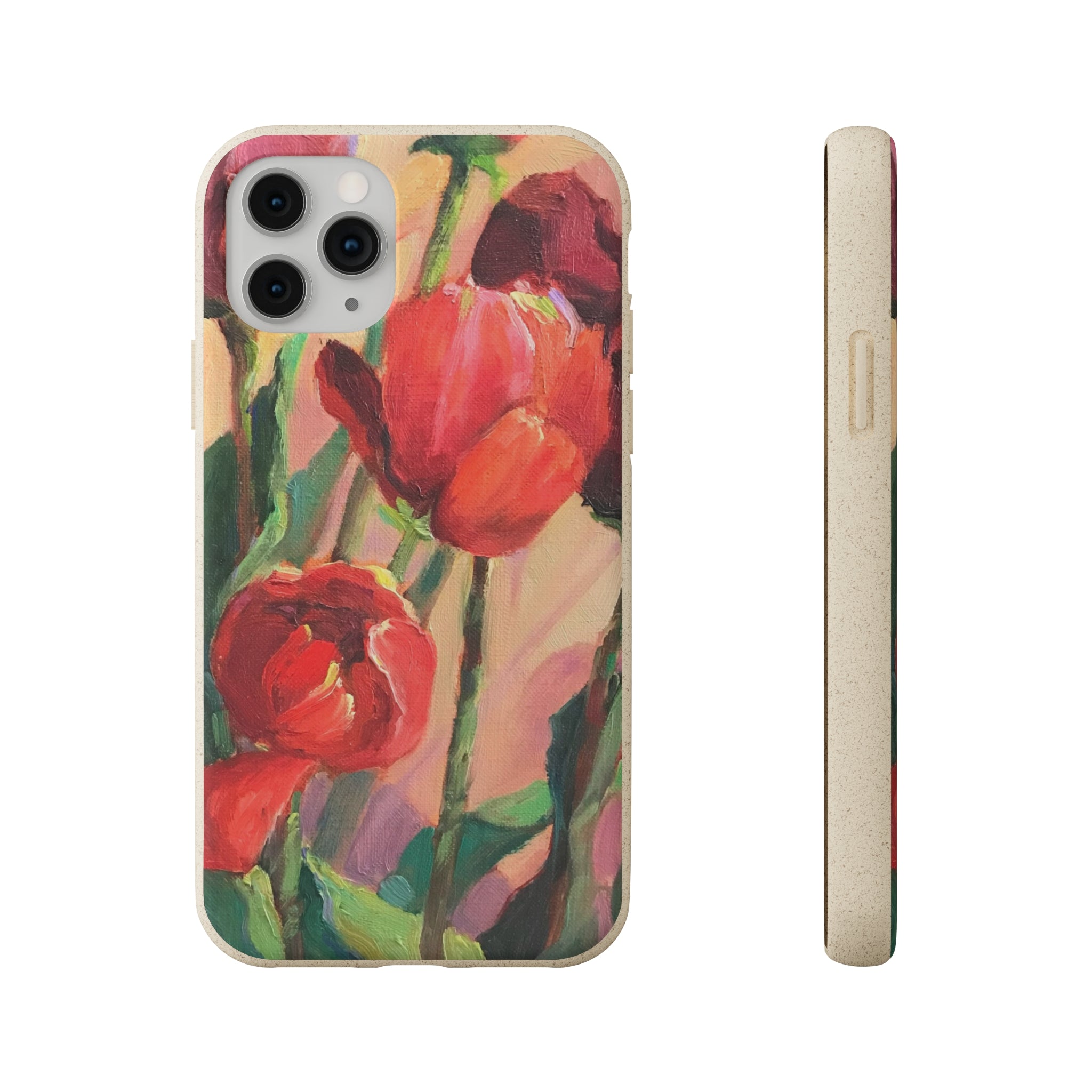 Biodegradable Phone Case with 'Red Tulips' Floral Original Artwork by Barbara Cleary-1