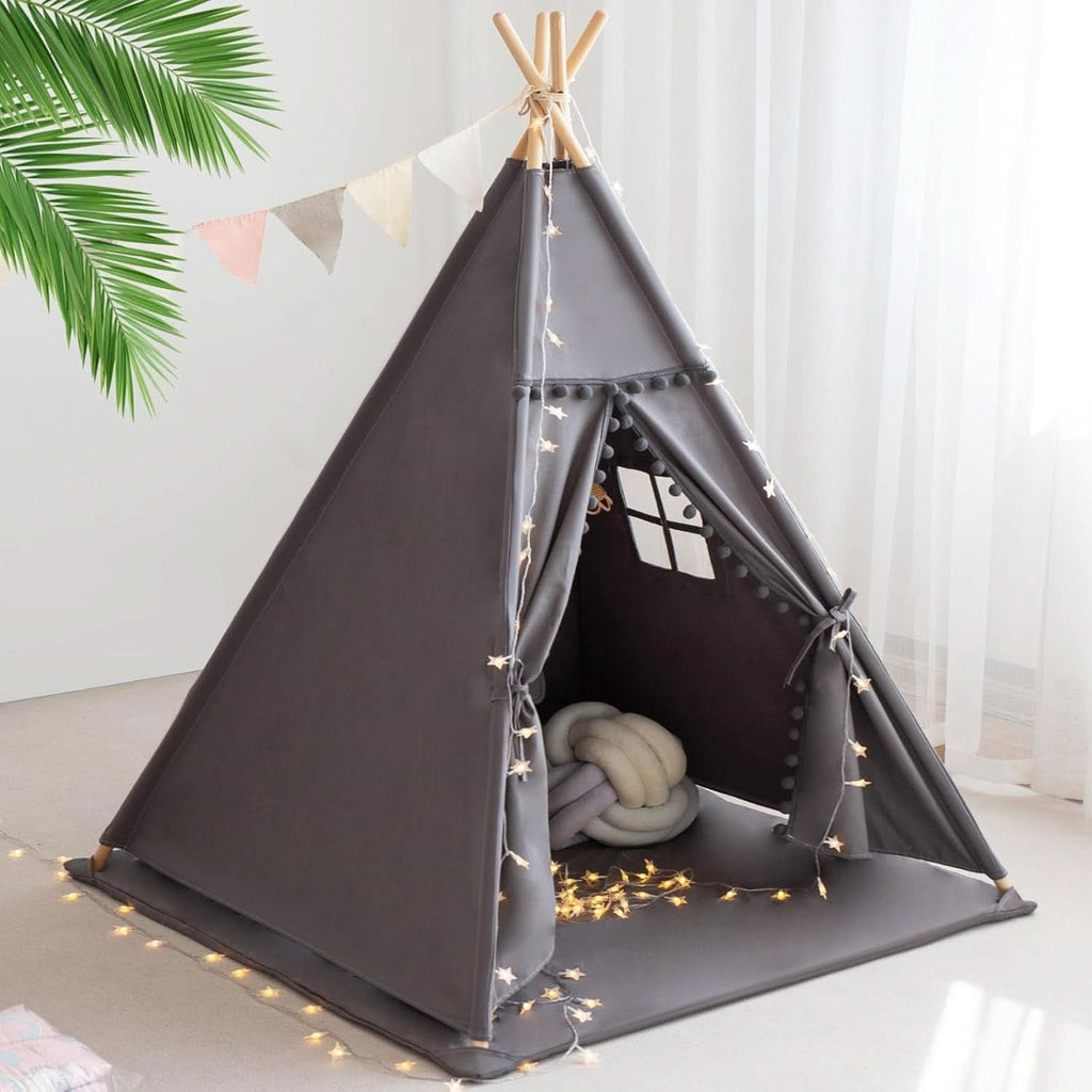 Grey Ultra Sof tDeluxe Cotton Canvas Teepee Tent For Kids-0