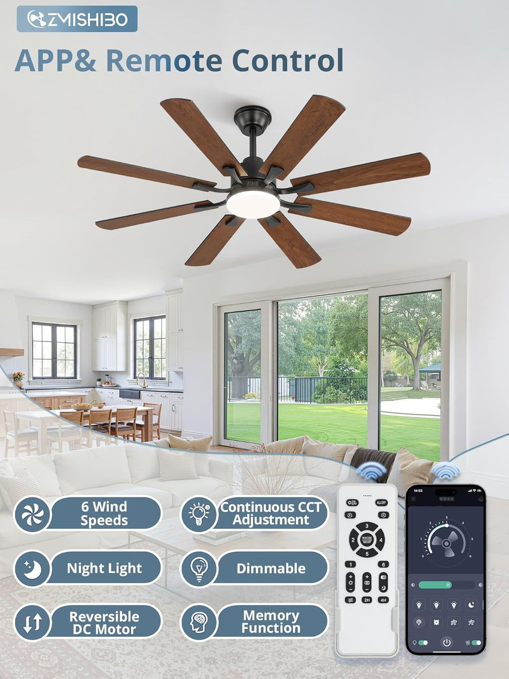 52 Inch Ceiling Fan With Dimmable Integrated LED Light-4
