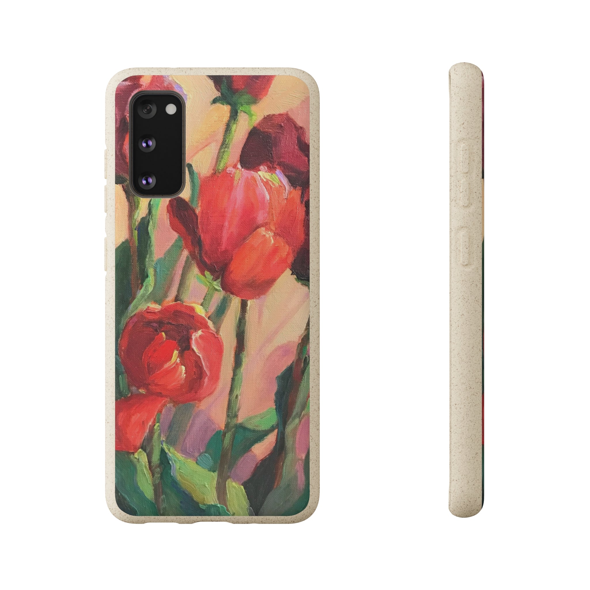 Biodegradable Phone Case with 'Red Tulips' Floral Original Artwork by Barbara Cleary-45