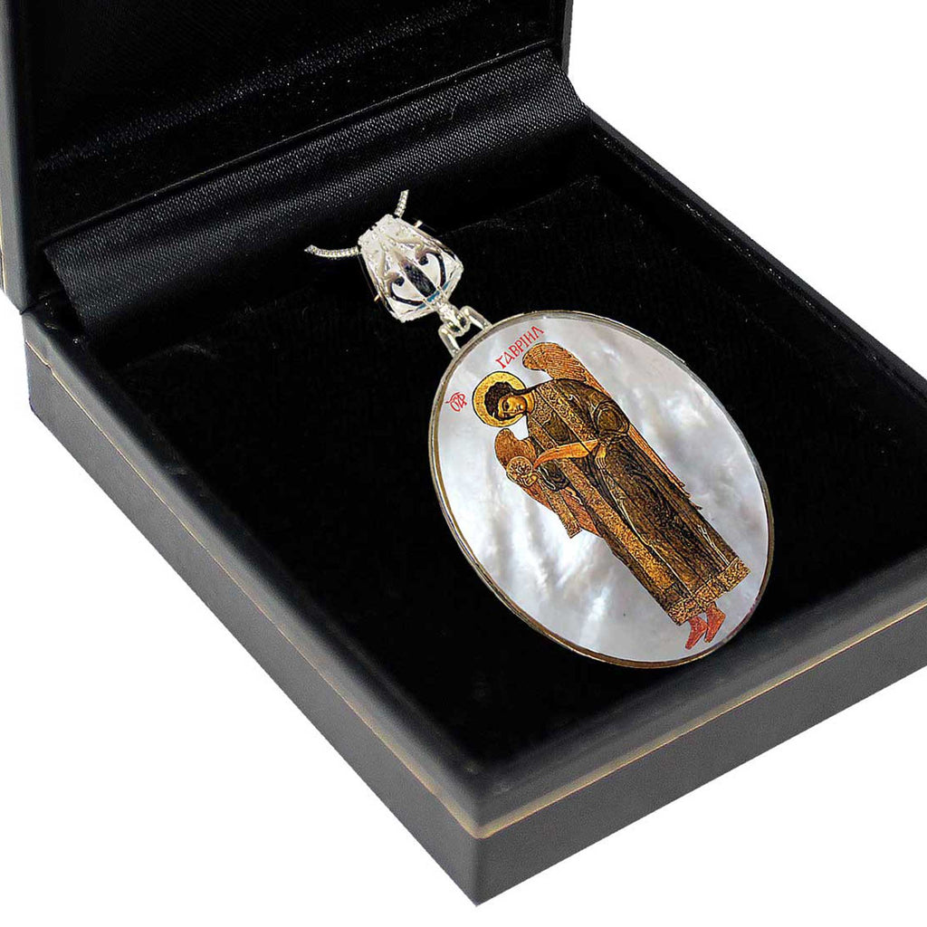 Archangel Saint Gabriel Silver Plated Mother of Pearl Jewelry Necklace - 43041-4