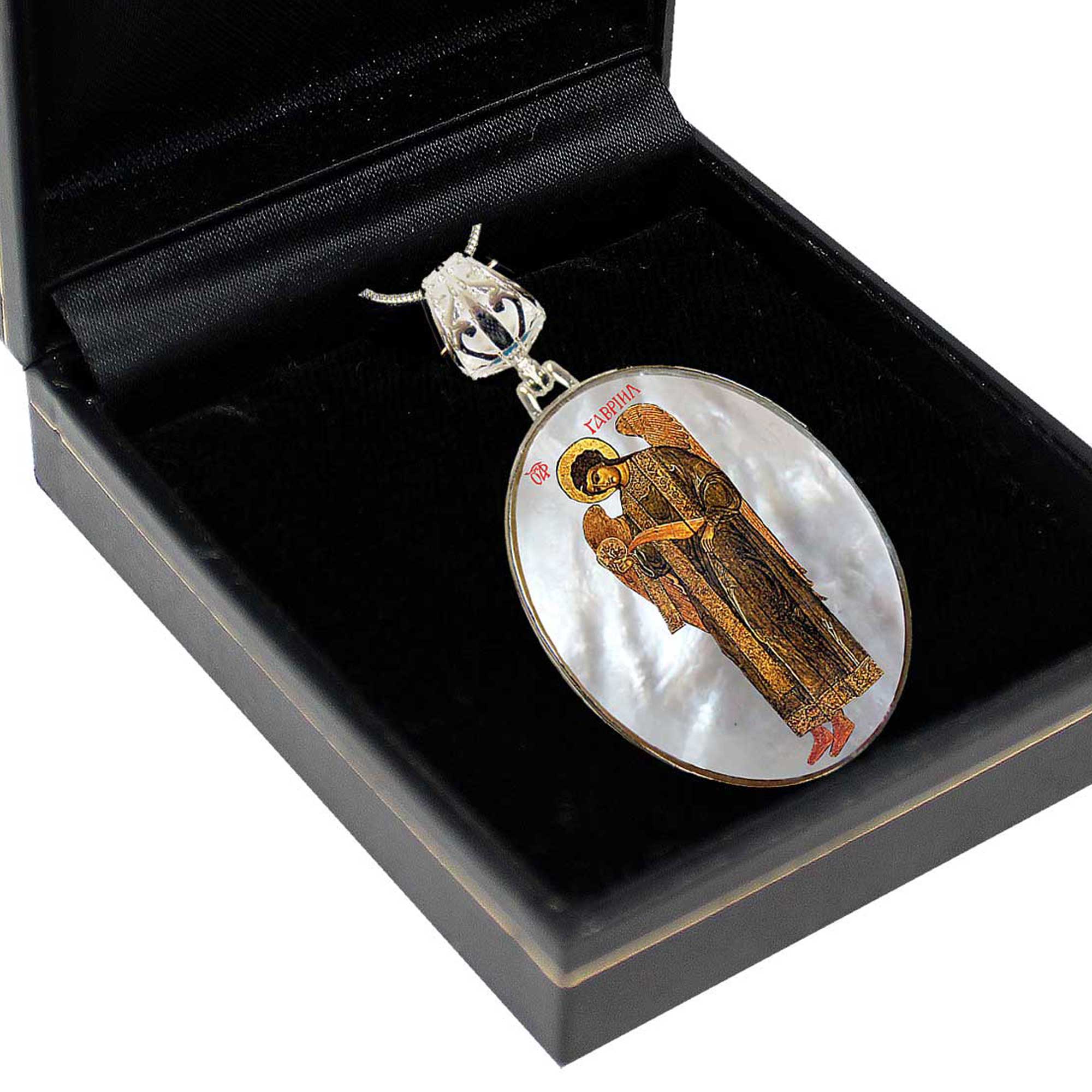 Archangel Saint Gabriel Silver Plated Mother of Pearl Jewelry Necklace - 43041-4