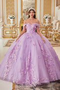 Off the Shoulder Floral Appliqued Ball Gown-0