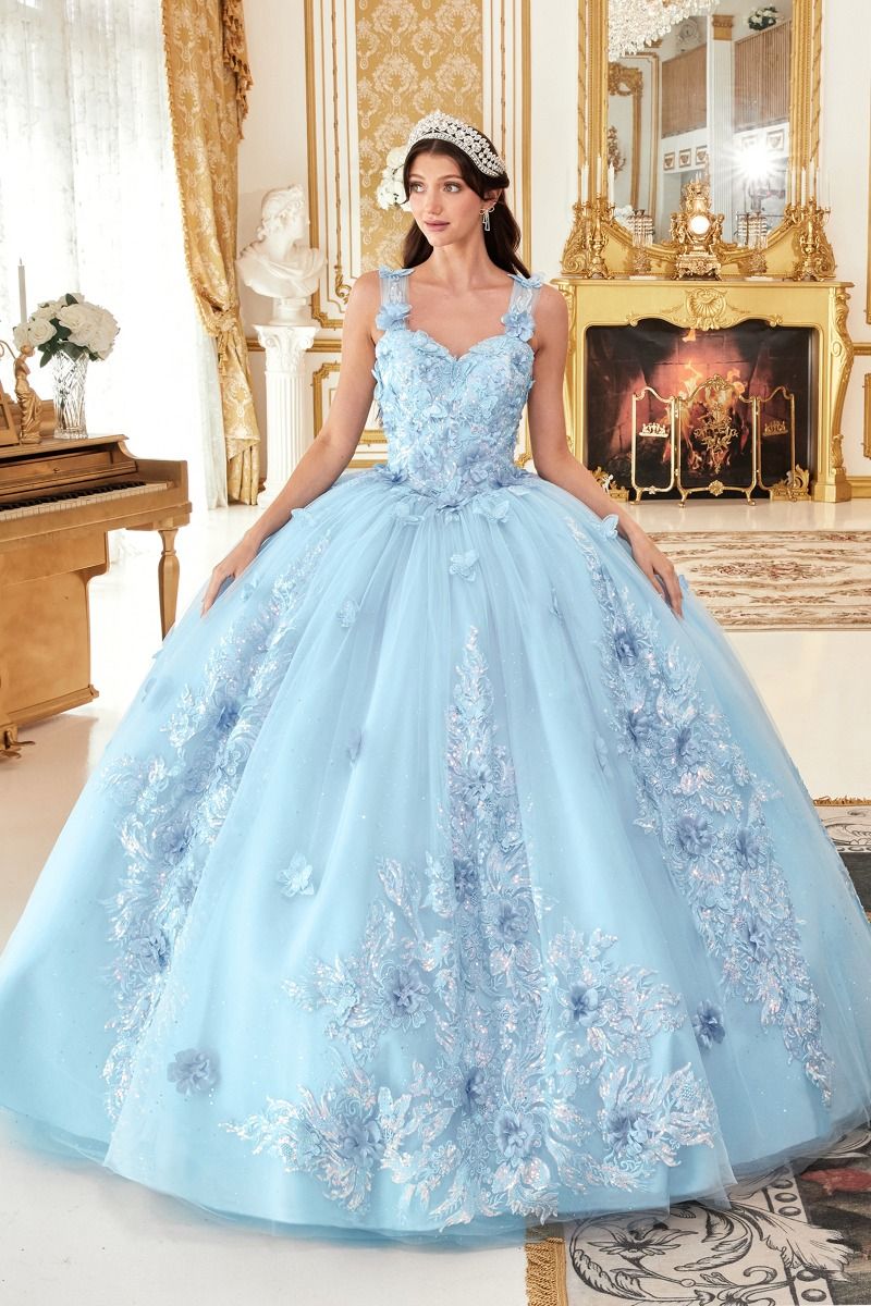 Off the Shoulder Floral Appliqued Ball Gown-4