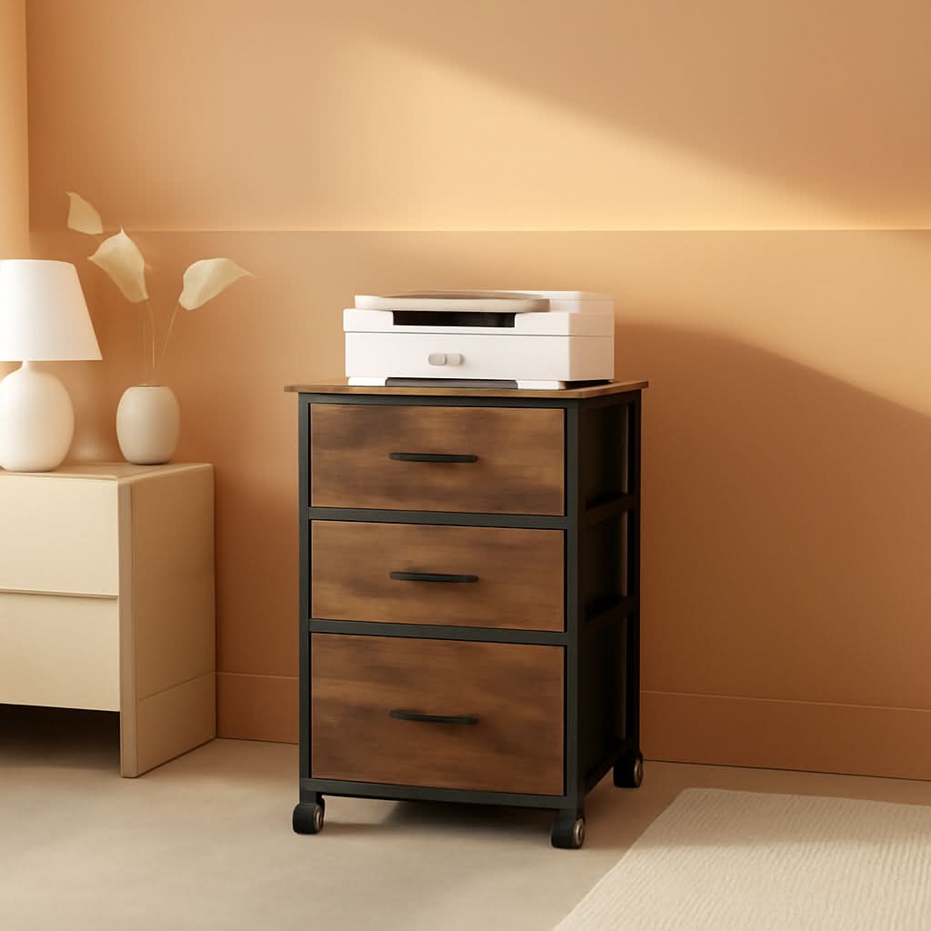 Rolling File Cabinet 3 Drawer In Rustic Brown Office Furniture-0