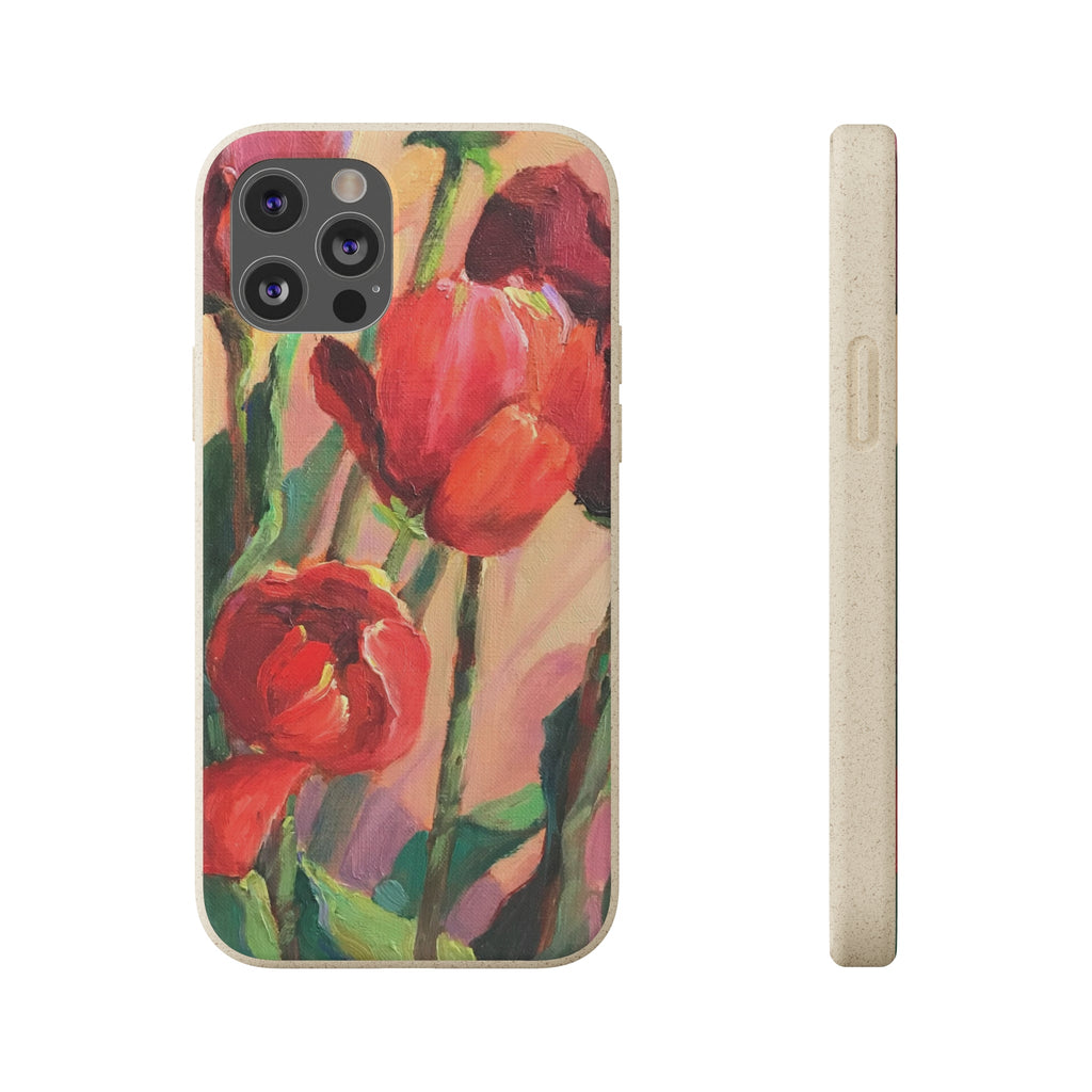 Biodegradable Phone Case with 'Red Tulips' Floral Original Artwork by Barbara Cleary-29