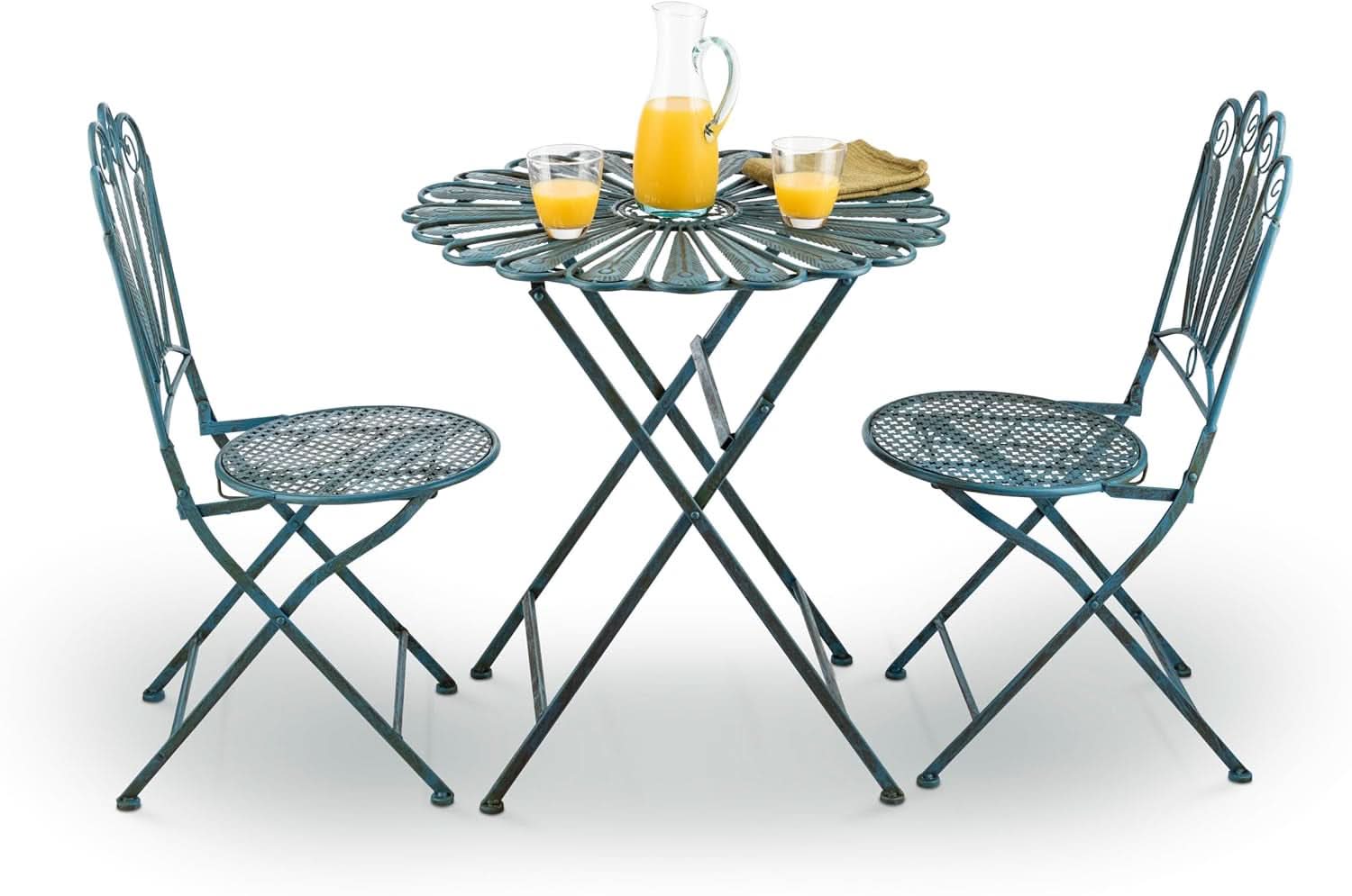 Bistro Set 3 Piece Light Blue Outdoor Patio Furniture-2