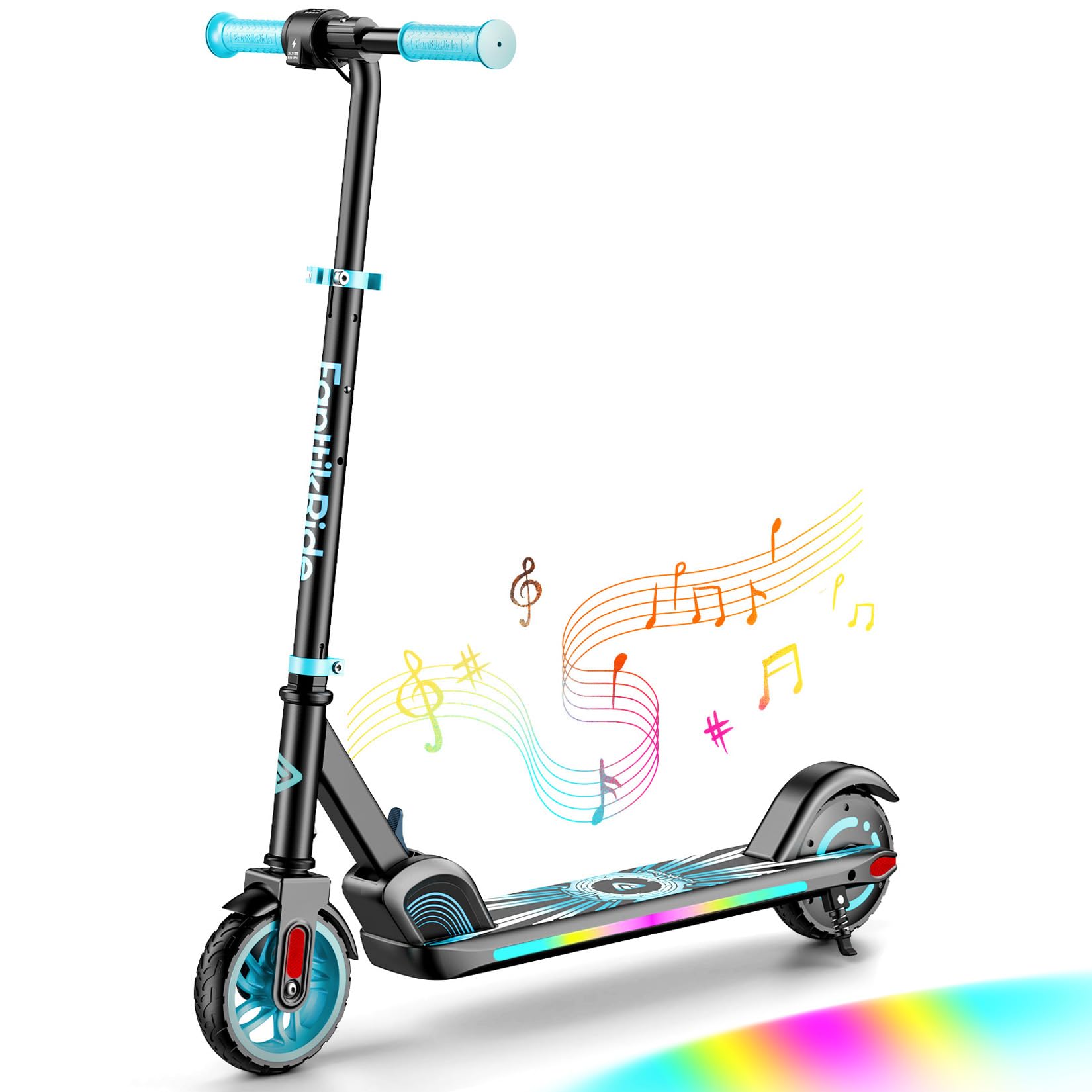 FanttikRide C9 Apex Electric Scooter for Kids 3.9ft-5.2ft Bluetooth Speaker Colorful Rainbow Lights 5/8/10MPH 5 Miles Range Up to 40mins Adjustable Height Foldable Support up to 132lbs(Blue)