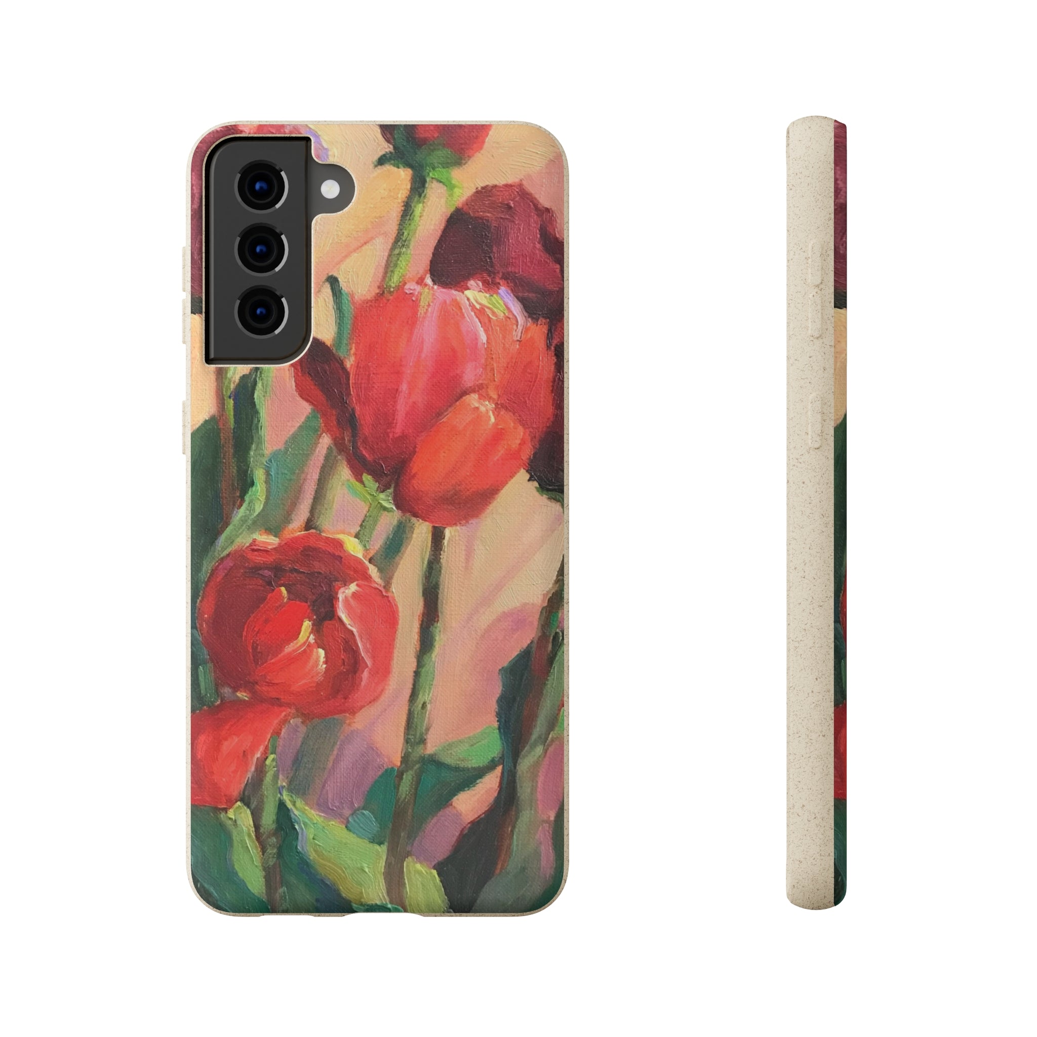 Biodegradable Phone Case with 'Red Tulips' Floral Original Artwork by Barbara Cleary-43