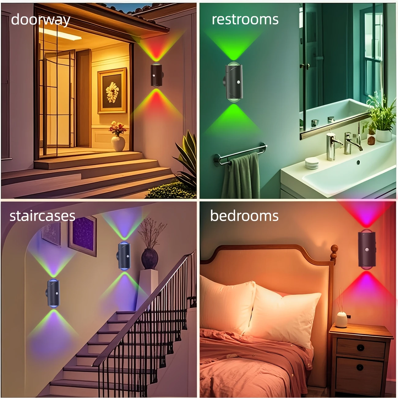 2pcs LED Motion Sensor Wall Lights, Rechargeable LED Night Lights RGB Gradient Ambient Light, Dimmable Indoor Lamps, Magnetic Step Lights Suitable For Hallways, Bedside, Desks, Closets, And Emergency Use-1