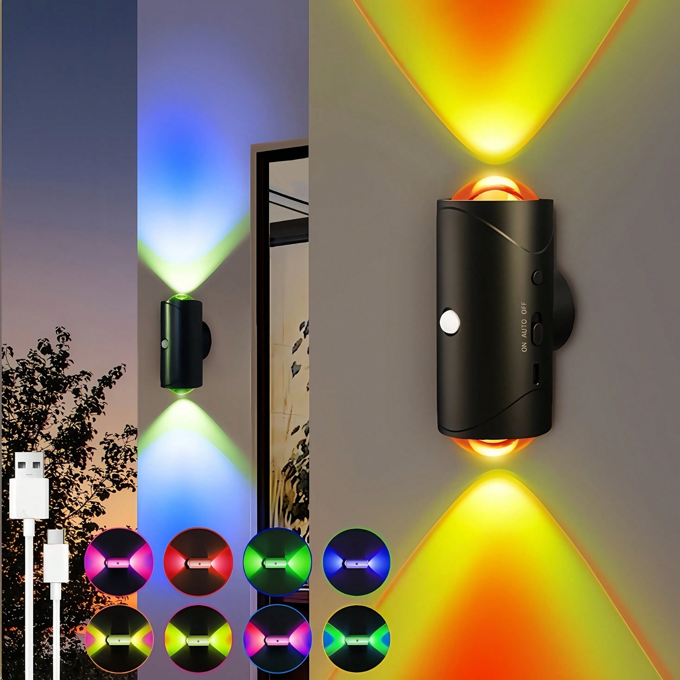 2pcs LED Motion Sensor Wall Lights, Rechargeable LED Night Lights RGB Gradient Ambient Light, Dimmable Indoor Lamps, Magnetic Step Lights Suitable For Hallways, Bedside, Desks, Closets, And Emergency Use-3
