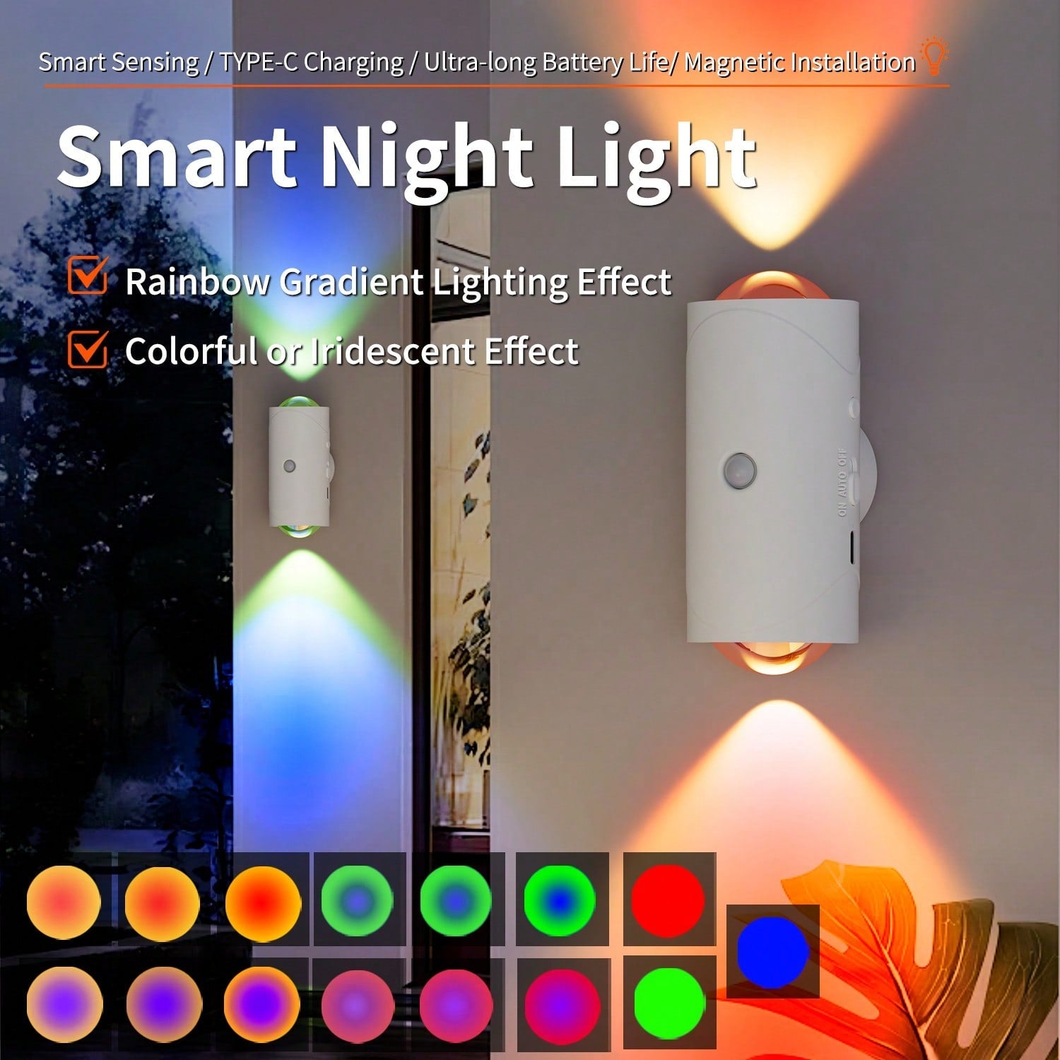 2pcs LED Motion Sensor Wall Lights, Rechargeable LED Night Lights RGB Gradient Ambient Light, Dimmable Indoor Lamps, Magnetic Step Lights Suitable For Hallways, Bedside, Desks, Closets, And Emergency Use-5